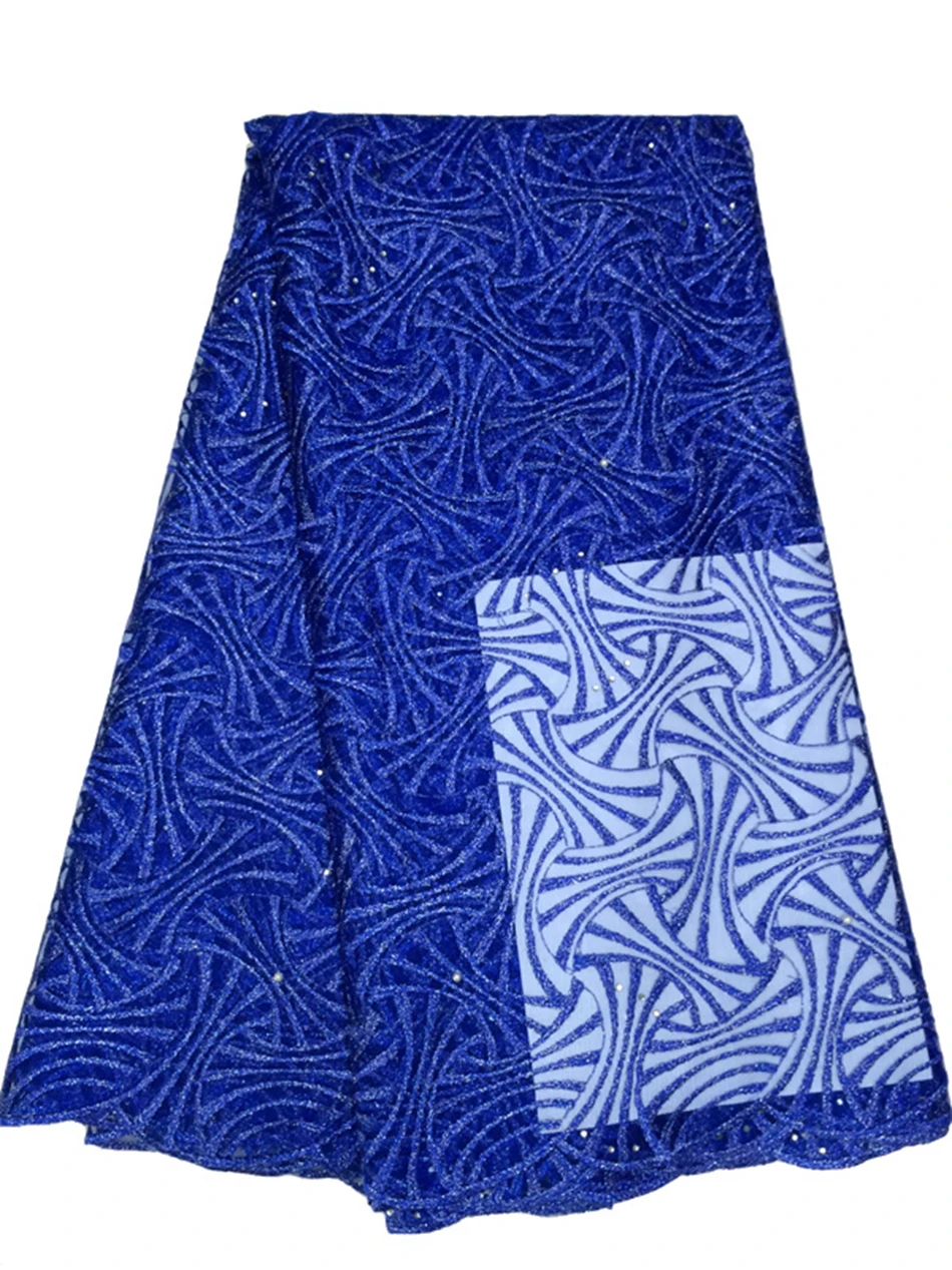 

New arrival Embroidery net African Lace fabric Organza royal blue For Wedding Dress Fashion Design High Quality French Lace