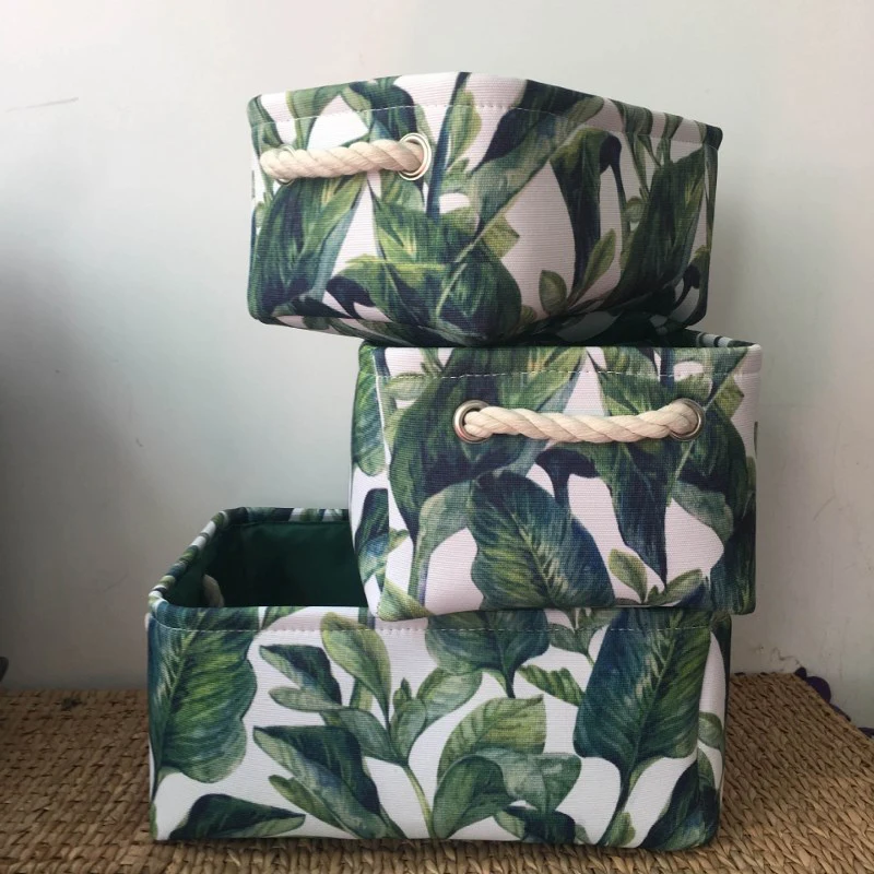 WCIC Linen Laundry Hamper Tropical Leaves Flowers Style Folding Storage Basket Box Kids Toy Organizer Barrel Bag Storage Holder