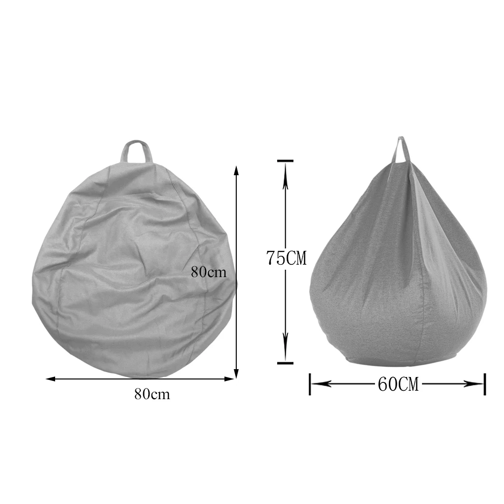 2 Pieces Solid Color Linen Large Stuffed Animals Storage Bean Bag Cover Gray