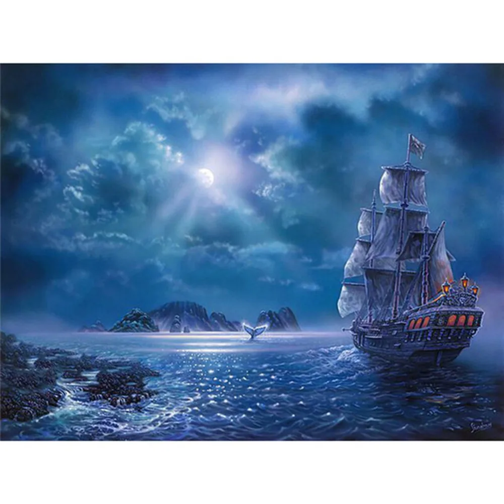 5D DIY diamond mosaic painting sailboat At sea cross 