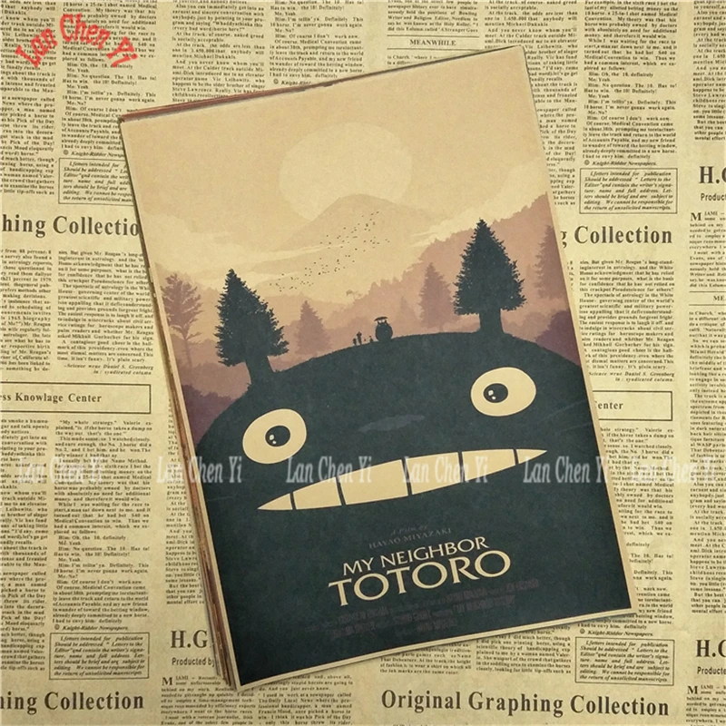 Miyazaki Hayao Tonari no Totoro кино искусство крафт бумага постер Бар Кафе Настенная Наклейка