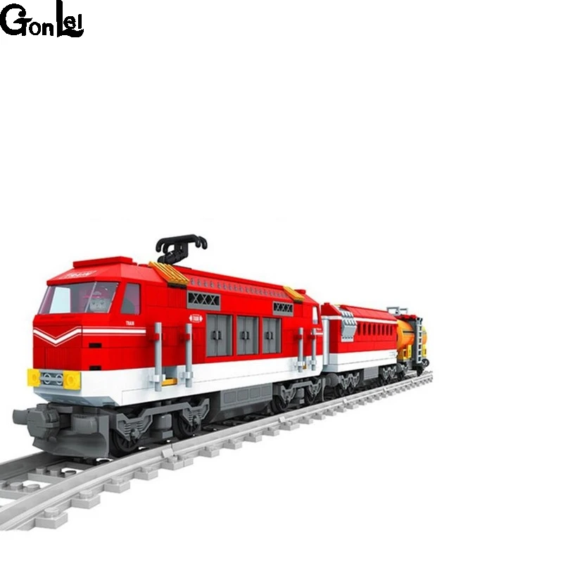 

(GonLeI) 588pcs City Series Train with Tracks Building Blocks Railroad Conveyance Kids Model Bricks Toys lepin Compatible