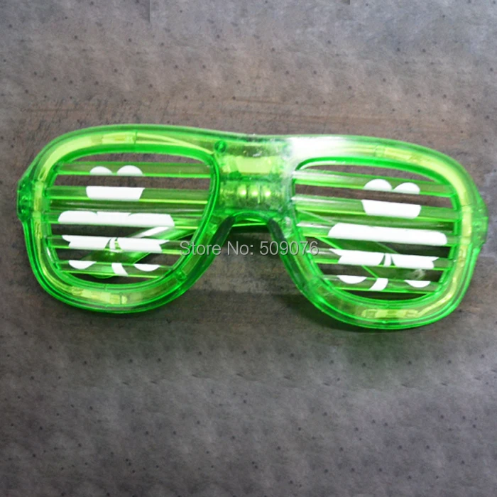 120 шт/партия модная форма затвора Клевер очки мигающие светодиодные зеленые очки моргающий глаз очки для Дня Святого Патрика