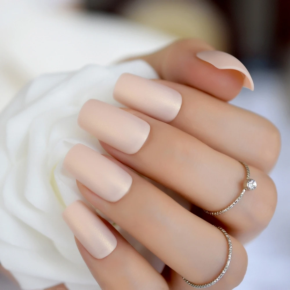 Переливающиеся белые мгновенные поддельные ногти матовые телесные квадратные поддельные ногти женские тонкие длинные дизайнерские искусственные ногти на выбор
