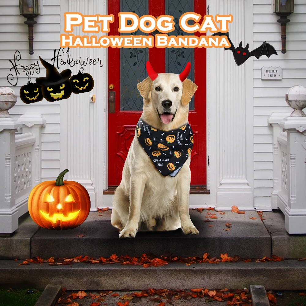 Pet Halloween Christmas Dog Bandana Halloween Pumpkin Printing Dog Bibs Puppy Pet Grooming Costume Accessories Dog Towel Scarf