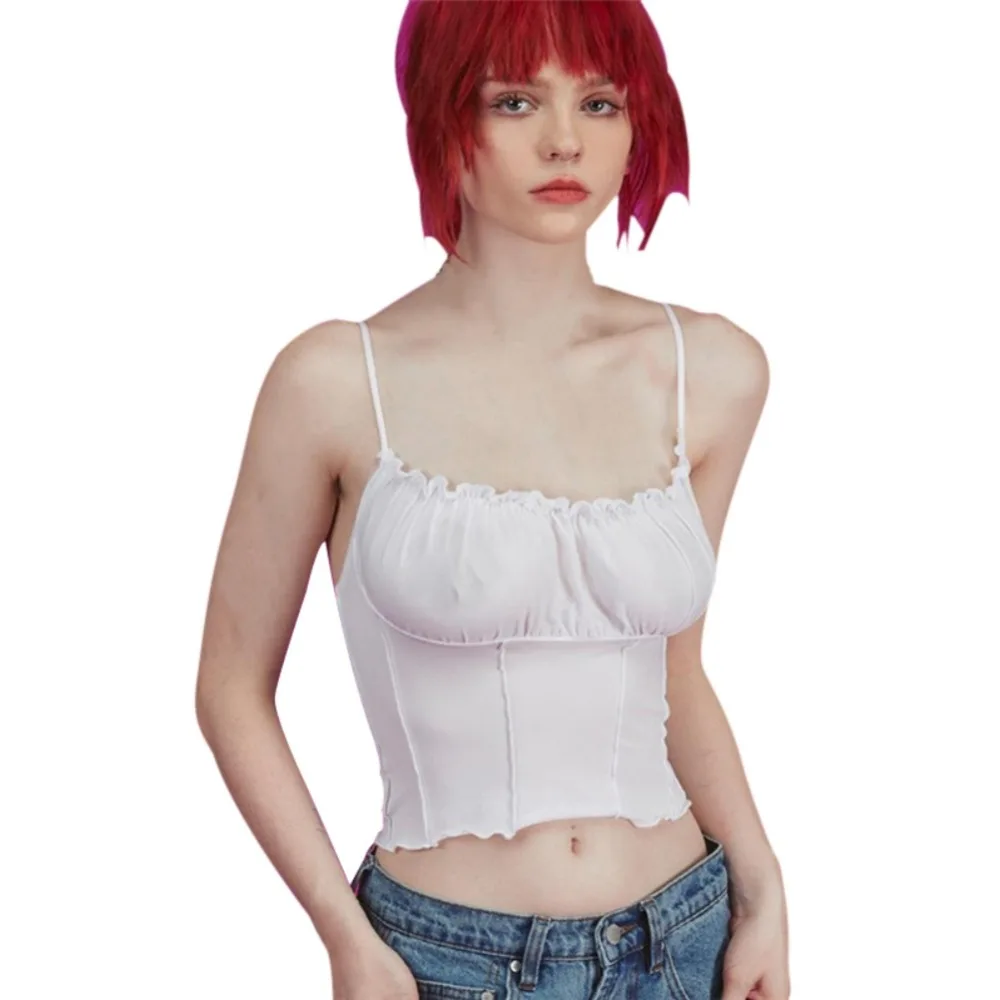 

Sexy Ruffles Lace Solid Color Camisole Lingerie Women Elastic Comfy Underwear Tank Crop Top 2019 New Arrival Vest