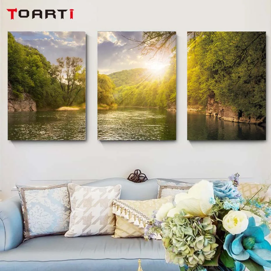 

Spring Forest Sunrise Landscape Nordic Wall Art Picture Posters And Prints Quote Sea View Wall Canvas Painting Living Room Decor