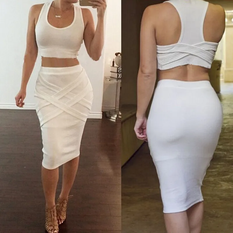 2016 Fashion Women Summer Sets 2 Pieces Club Dress Set Female O Neck Crop Tops & Skirt New Sexy Strapless Women\'s Clothes Suit (19)