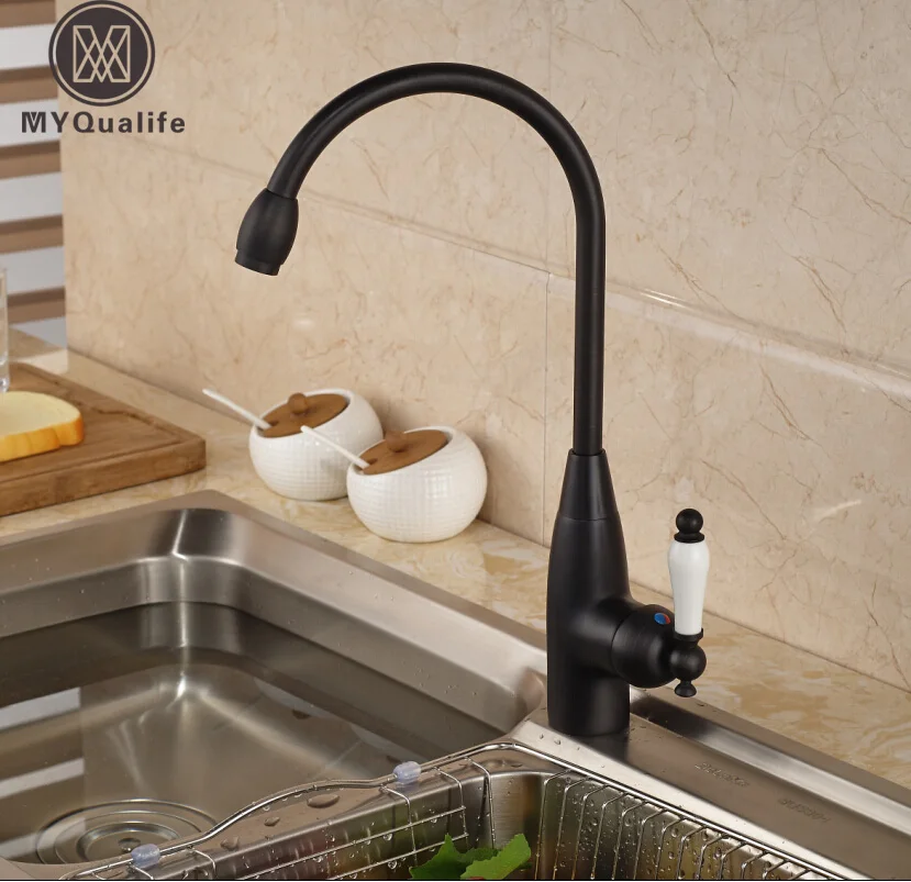 

Single Ceramic Handle Kitchen Mixer Faucet Deck Mount Rotation Goose Neck Kitchen Hot and Cold Water Taps