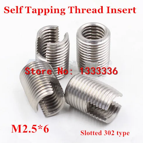 

20pcs M2.5*0.45*6mm Self Tapping Thread Insert, 302 Slotted Type Stainless steel Screw Bushing M2.5 Wire Thread Repair Insert