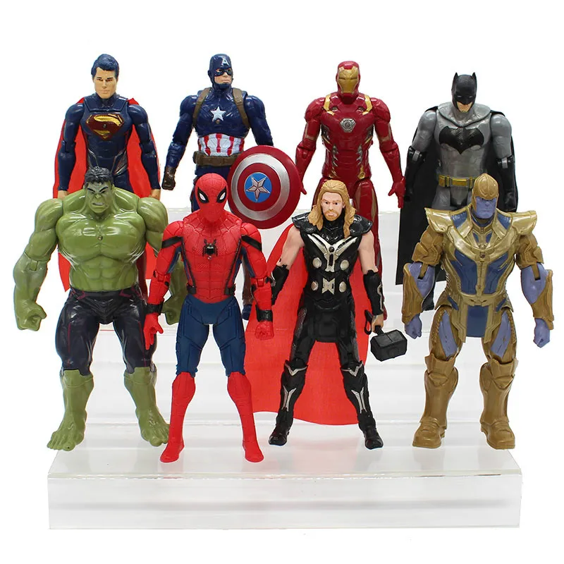 

8pcs/set Marvel Super Heroes Iron Man Spiderman Captain America Thor Hulk Thanos PVC Figure Collectible Toy 16cm