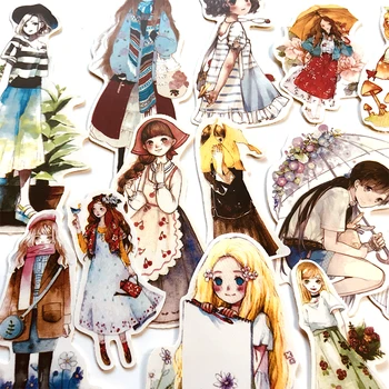 

43pcs/pack girls Stickers kawaii scrapbooking sticker for Laptop notebook kids toys Retro girl sticker DIY hand book pegatinas