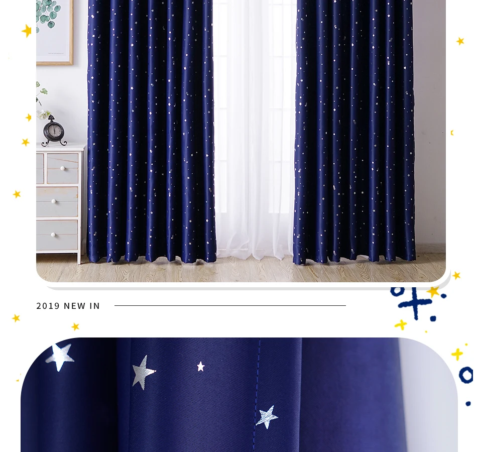 Блестящие звезды детская ткань занавески s для спальни гостиной синий затемненный занавес индивидуальный заказ затенение современный