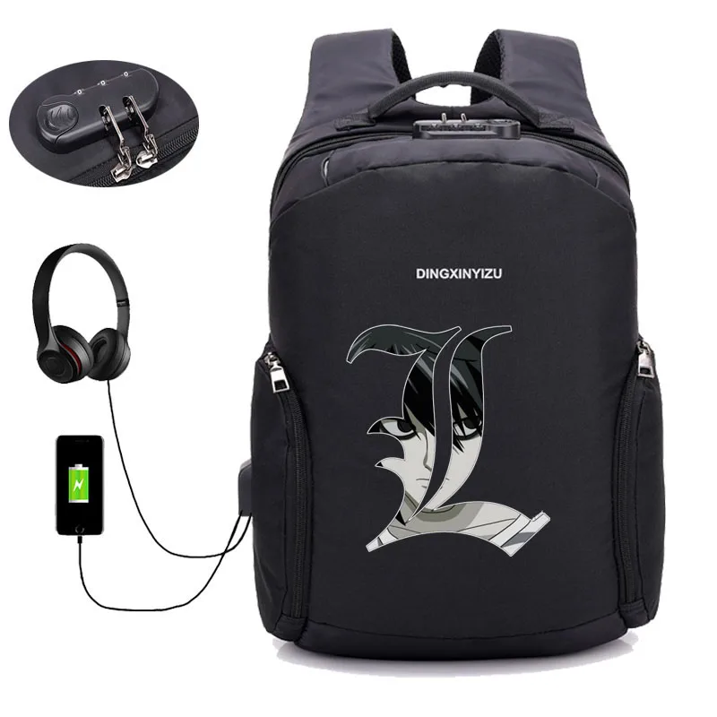 Рюкзак с надписью «Аниме смерти», usb-зарядка для ноутбука, Студенческая сумка для книг, мужской рюкзак для отдыха, рюкзак для путешествий, 20 стилей - Цвет: 16