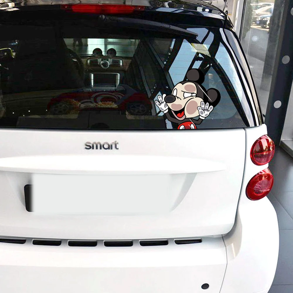

Car-styling Cute Cartoon Mickey Hit The Window Funny Car Sticker and Decal for Bmw Ford Focus 2 Mercedes Renault Volkswagen Polo