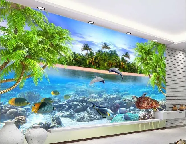 

mural 3d wallpaper 3d wall papers for tv backdrop Dolphin Bay Lovers Background