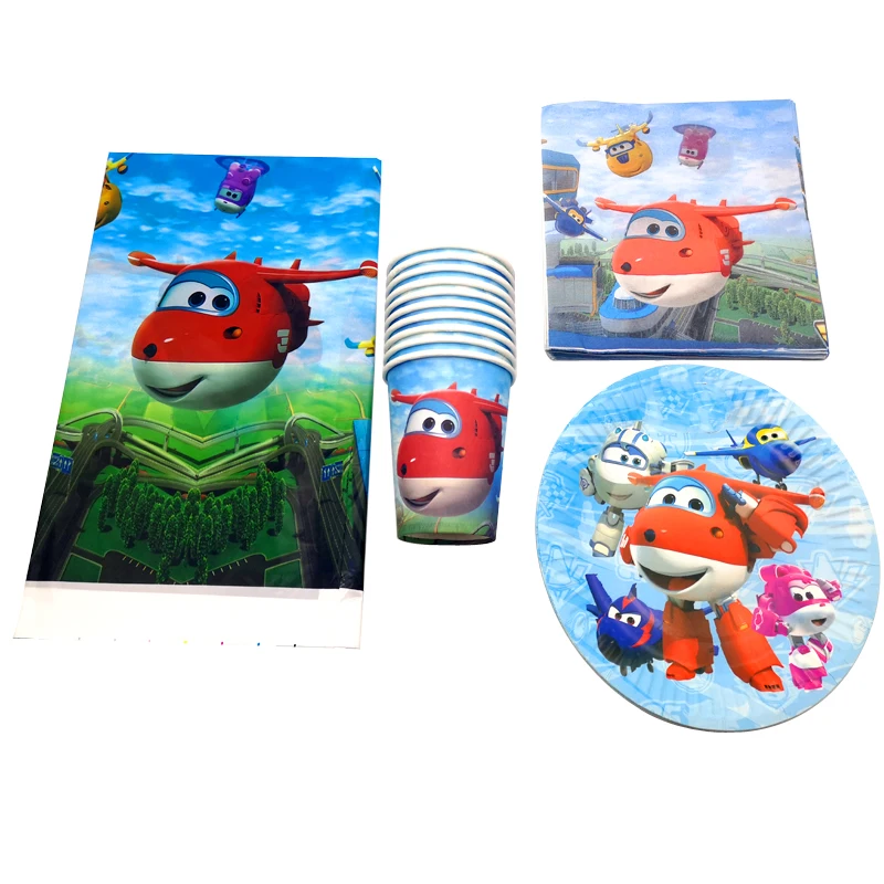 

61PCS Kids Favors Tablecloth Superwings Theme Napkins Baby Shower Superwings Decorate Tableware Happy Birthday Party Cups Plates