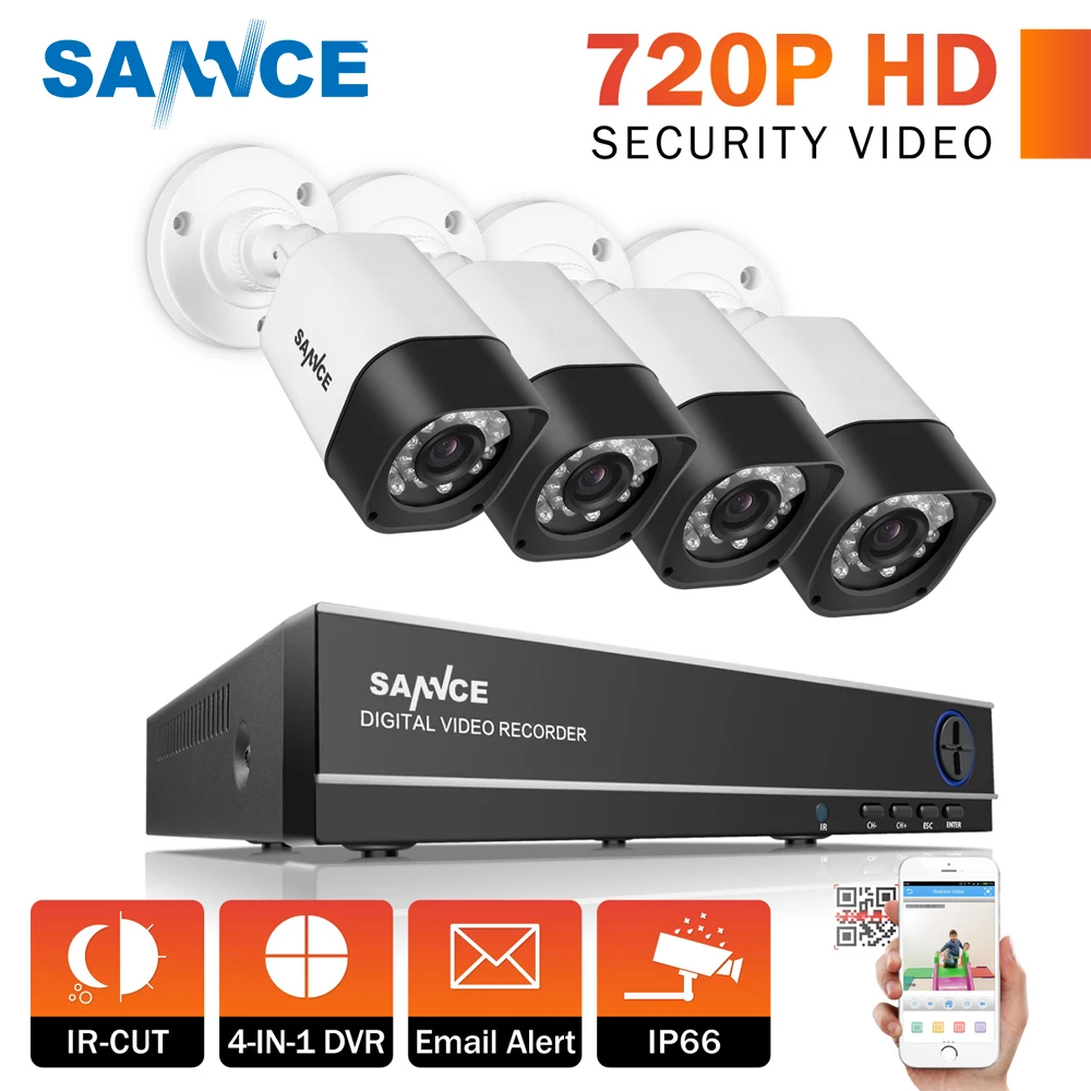 

Sannce 720P HD Surveillance System NVR Kit IR-Cut IP66 4-1 TVI Security IP Camera WiFi Network CCTV Video Home Security Camera