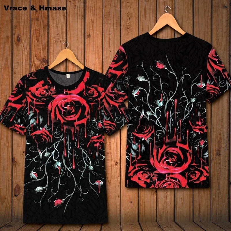 

Creative blood drop rose pattern 3D printing hip hop short sleeve t shirt Summer 2018 soft comfortable quality t shirt men S-6XL
