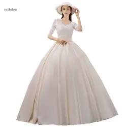 Ruthshen винтажные Свадебные платья v-образным вырезом халат с коротким рукавом Mariee Sirene аппликации Принцесса бальное платье сатиновое