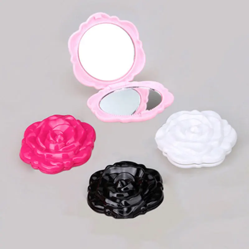 

Mini Rose Flower Mirror Black Folding Round Mirror Portable Girls Pocket Mirror Double Side Make Up Mirror