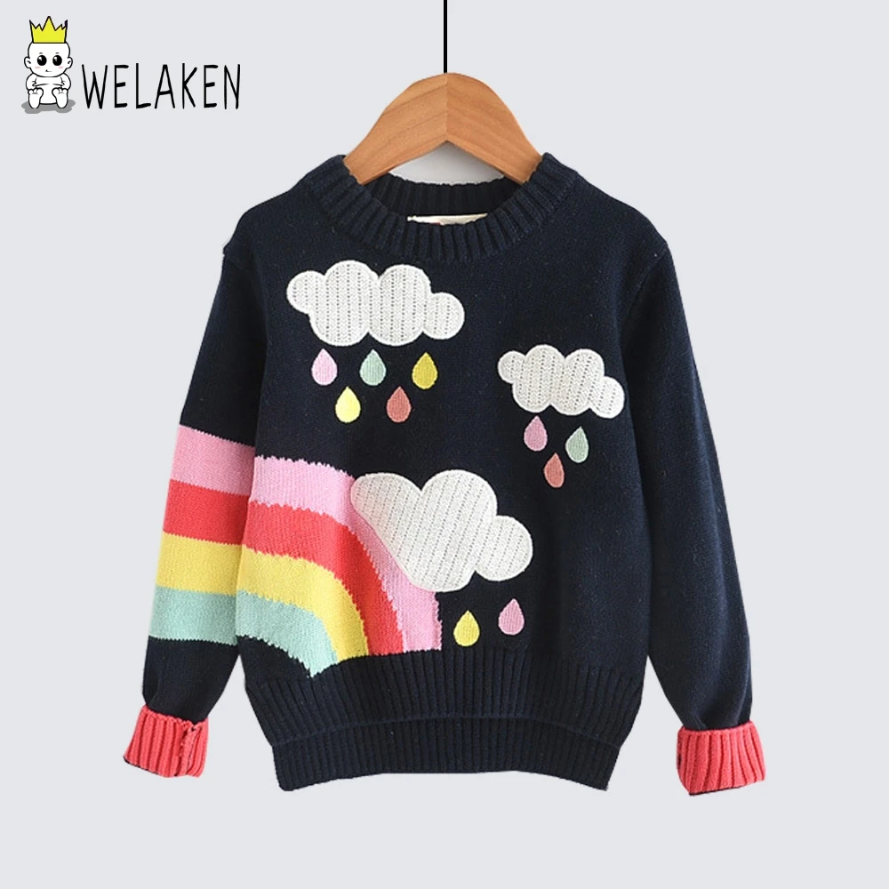 

welaken Girls Sweater 2018 Autumn& Winter Children Cloud Rainbow Pattern Kdis Pullover Sweater Toddler Children Tops For 4-7Y