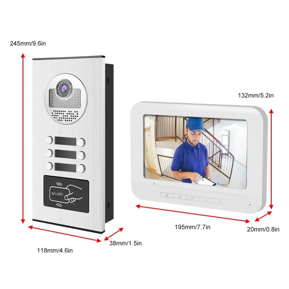 7 дюйм(ов) цифровой ЖК дисплей Мониторы видеодомофон дверные звонки телефон двери RFID камера 3 квартиры