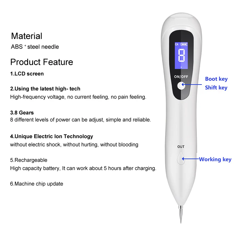 8 level LCD Laser Plasma Pen Remove tattoo/Mole Removal Face skin tag removal Freckle/Wart Dark Spot remover skin care machine 5