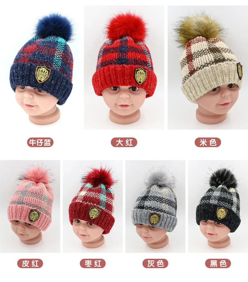Коллекция года, детская зимняя шапка и шарф в клетку с помпонами для малышей, шапка из плотного бархата, детский теплый шарф для мальчиков, костюм шапочки, шарфы