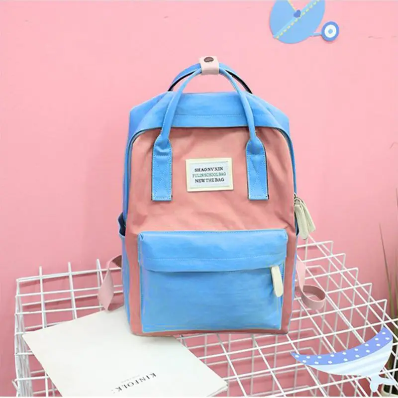 

Harajuku Backpack Waterproof Canvas Large Capacity Students Backpack Campus Pink Blue