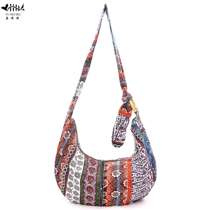 Women Bohemian Hippie Bags Sling Shoulder Cross Body Bag Cotton Canvas Women&#39;s Handbag Purse ...