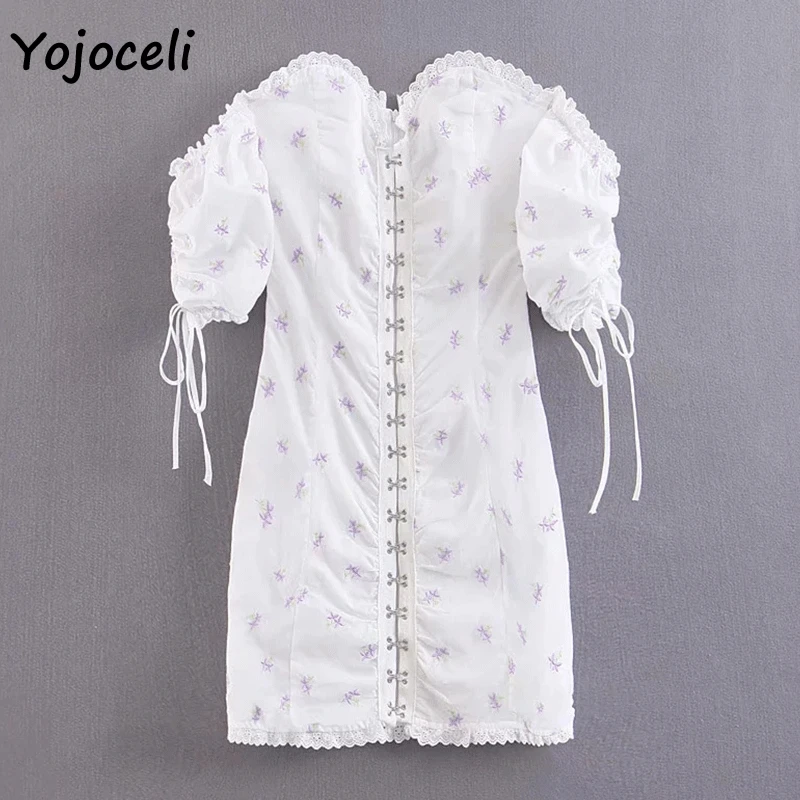 Yojoceli, хлопковое кружевное платье с вышивкой для женщин,, летние вечерние платья с открытыми плечами, Клубное платье с пряжкой, сексуальное платье - Цвет: Белый