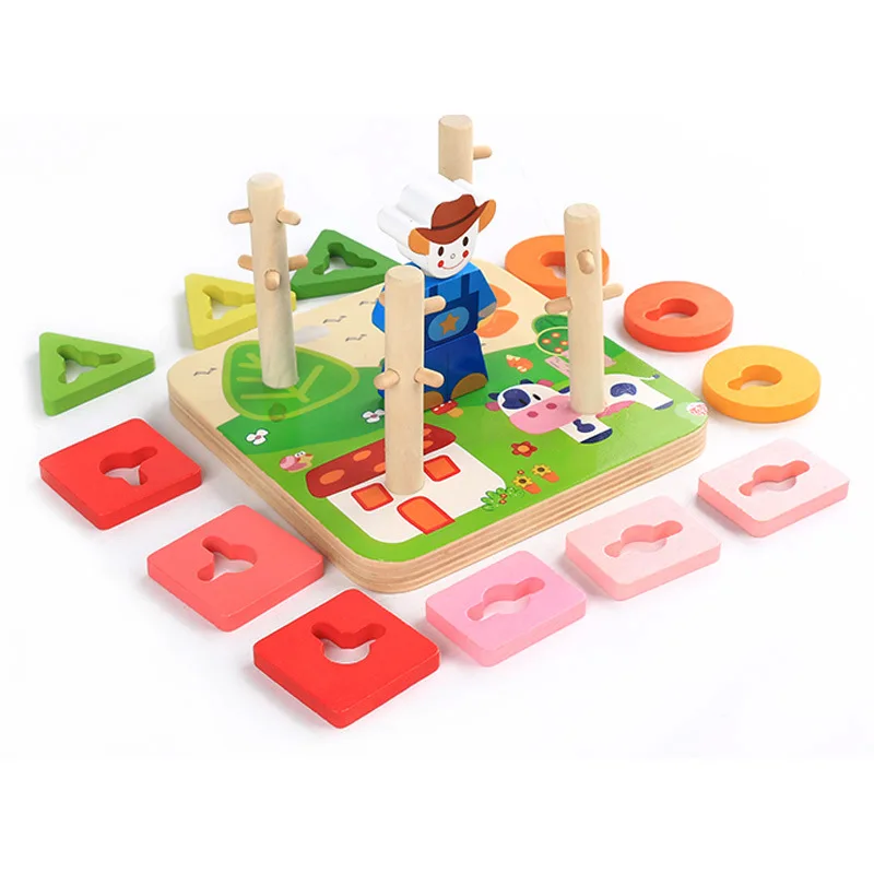 Geometry Cognitive Matching Toy Wooden Building Block For Children