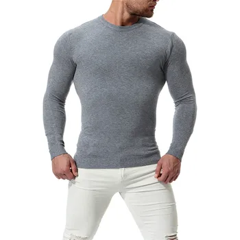 

2018 Autumn new Men's Round neck Sweater Men's Solid color Slim long sleeve Bottoming shirt Color Gray / Black / Wine red