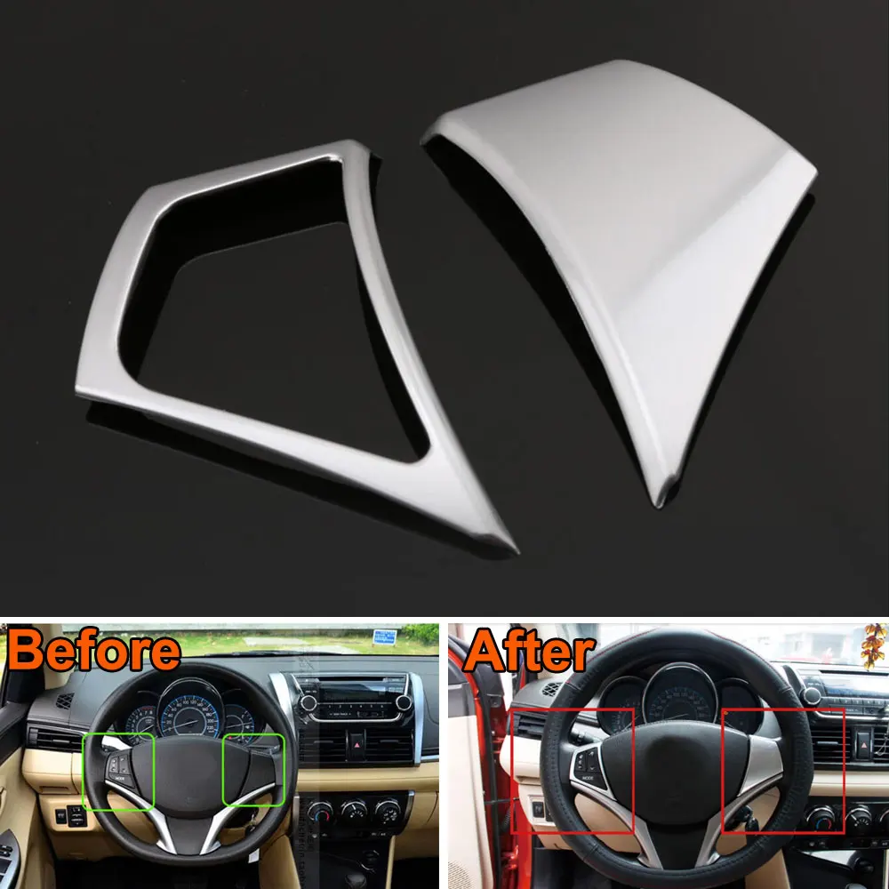 For Toyota Yaris L 2014 2Pcs ABS Car Interior Steering Wheel Cover Trim