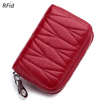 

Mini Rfid Anti-theft Protection Credit ID Card Holder Cow leather Multi-card Position Driver License Bank Card Case Coin Purse