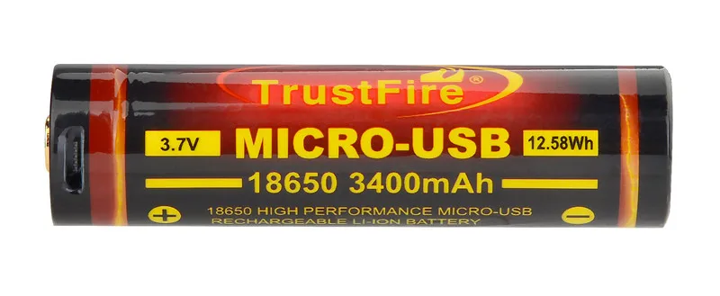 Trustfire 3,7 V 3400mAh Высокая Производительность микро-USB литий-ионная аккумуляторная батарея 12.58Wh Топ 18650 защищенная батарея