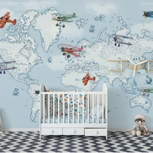 Bacaz океанический, морской самолет карта мира 3d мультфильм обои для детей Детская комната 3d мультфильм настенная бумага наклейки