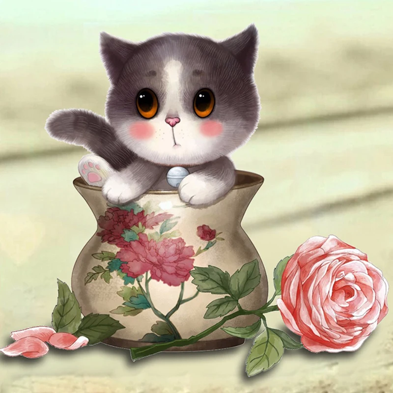 Painting-rhinestones-plastic-crafts-diy-diamond-painting-Cute-cat-sitting-in-the-vase-embroidery-paintings-diamond