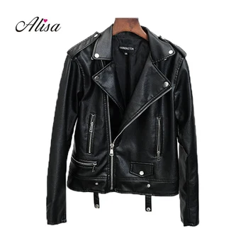 

Leather Jackets For Women 2018 New Pu Spring Autumn Long Sleeve Causal Solid Coat Zipper Female Black Punk Leather Jacket Cheap