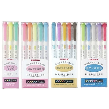 

3/5pcs japanese stationery highlighter pen mild liner Double Headed Fluorescent Pen Drawing Marker Pens Zebra Mildliner scribble