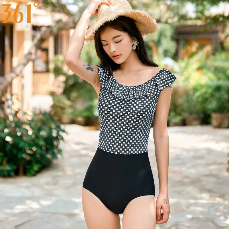 

361 Dot Ruffle One-piece Swimsuit with Skirt Women Quality Sexy Monokini 2019 Swimwear for Girls Bathing Suit Female Swim Dress