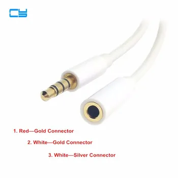 

White color 3.5 mm 3.5mm 4-pole Audio Stereo Headphone Male to Female Extension Cable 4 pole 3ft 1m Connector