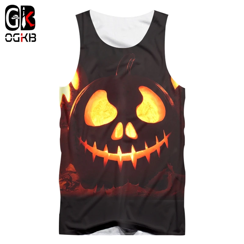

OGKB Men's Horrible Halloween 3D Printed Tank Top Flame Funny Pumpkin Pattern Large Size Leisure Man 6XL