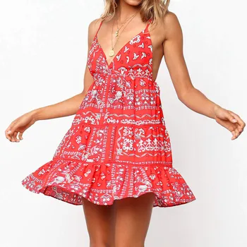 

2019 MAXIORILL New Women's Printing Off-Shoulder short Sleeve Mini Dress Princess Dress платье Wholesale T3
