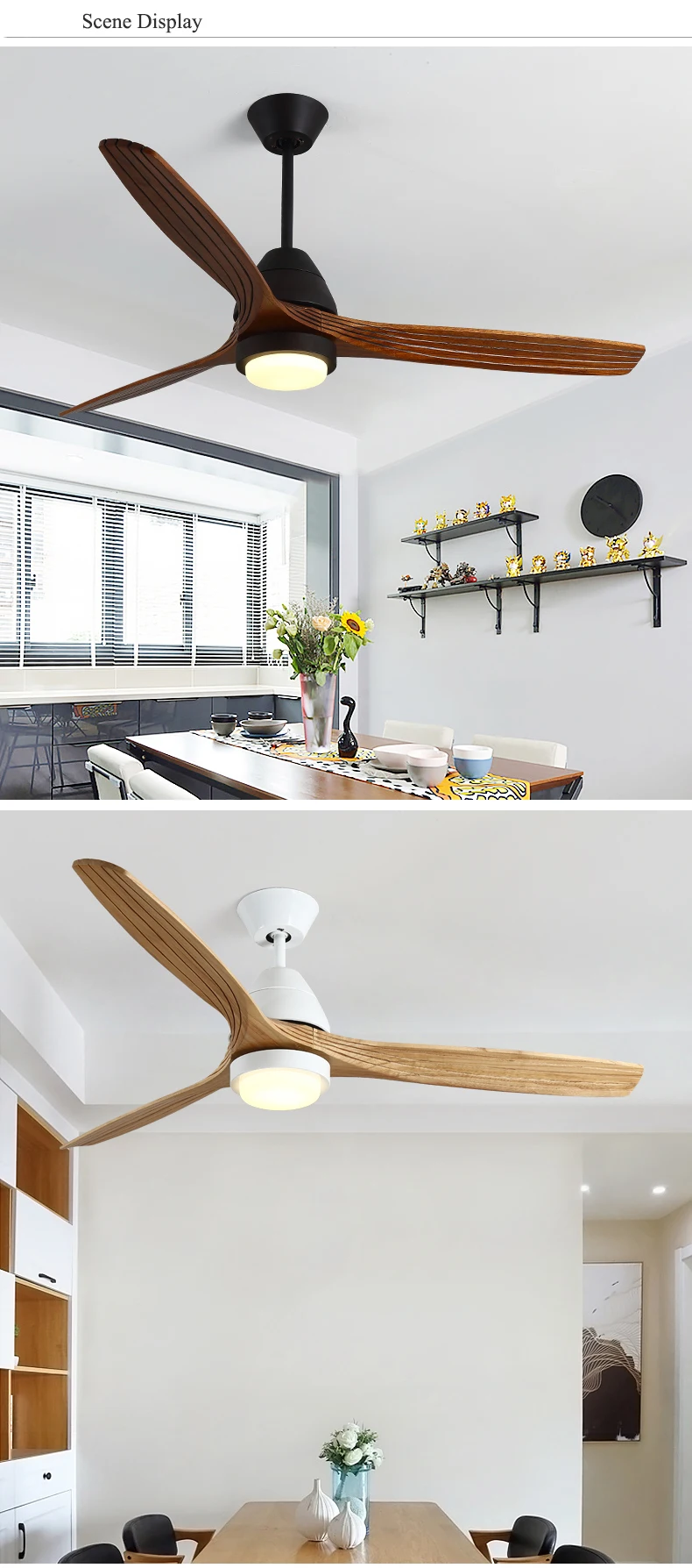 Ventilador de Teto com Luz Lâmpadas para Sala Moderno Polegada Criativo Ventilador Teto Jantar Quarto Restaurante Madeira Luz 4 Cor 52 14 High Quality Luzes e Iluminação