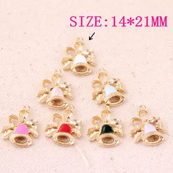 

50PCS Gold Tone Plated Alloy Christmas Style Jingle Bell Jewelry Necklace Pendants Enamel Oil Drop Enamel Charm Pendant 14*21mm