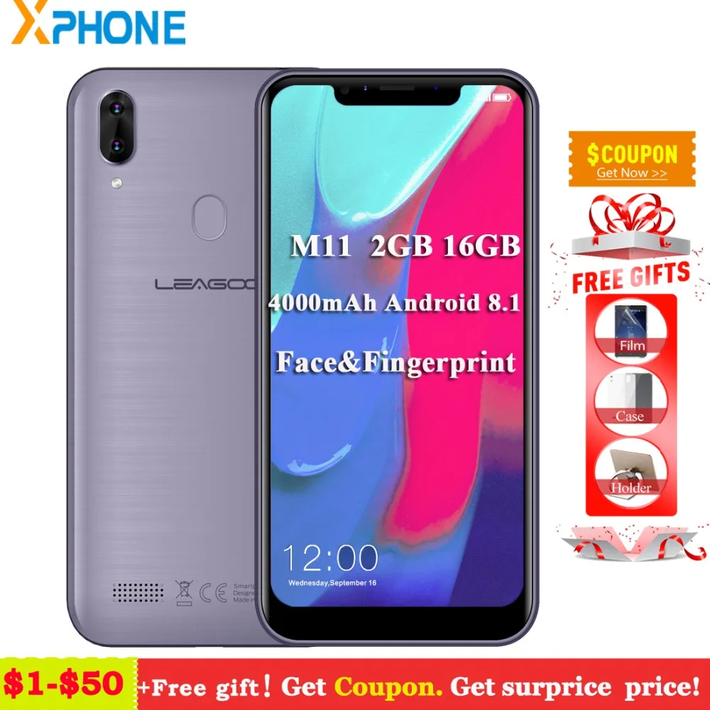 LEAGOO M11 6 18 &quot4000 мАч 2 Гб ОЗУ 16 ПЗУ Android 8 1 сотовый телефон MT6739 отпечаток лица Быстрая