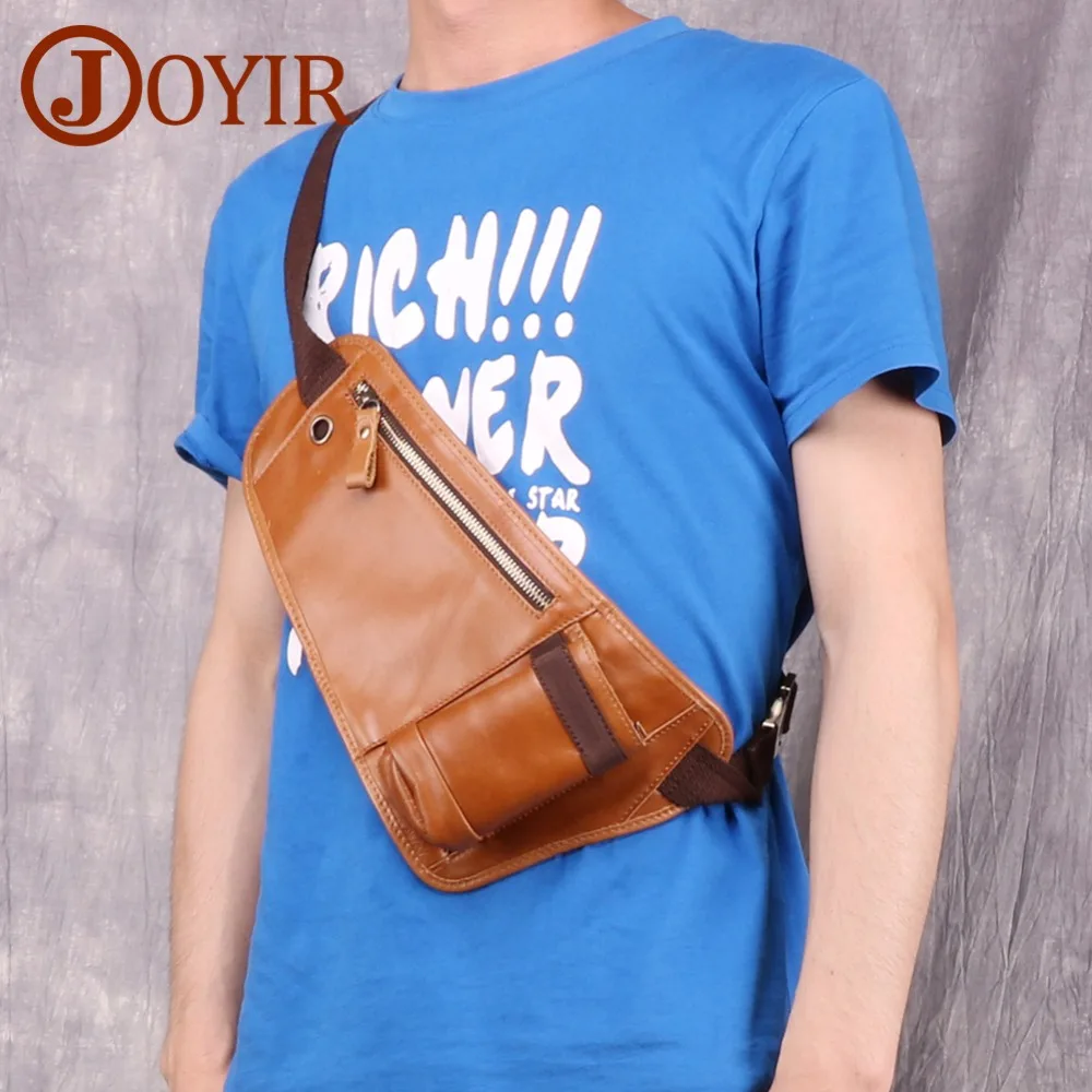 

JOYIR Genuine Leather Chest Bags Belt Men Phone Pouch Bags Travel Casual Messenger Crossbody Bags For Man Small Thin Chest Pack