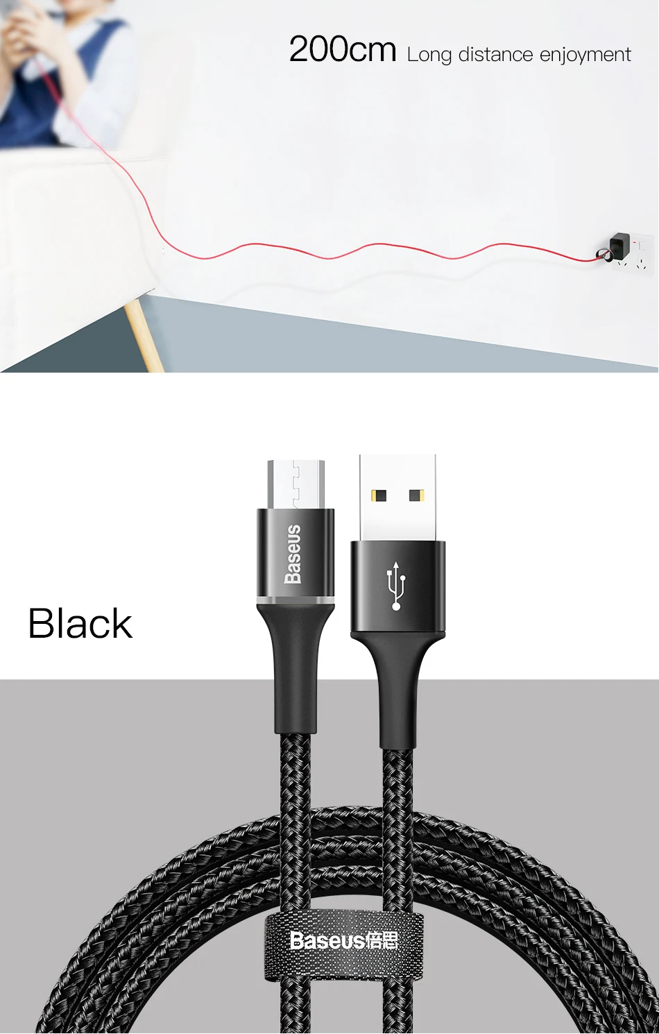 Baseus 3A Micro USB светодиодный кабель для быстрой зарядки Microusb кабель для Xiaomi Redmi 4 Note 5 Pro samsung Android кабели для мобильных телефонов 2 м